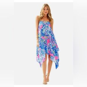 LILLY PULITZER KIMI SILK DRESS SIZE X-SMALL *COASTAL RETREAT* HOLY GRAIL